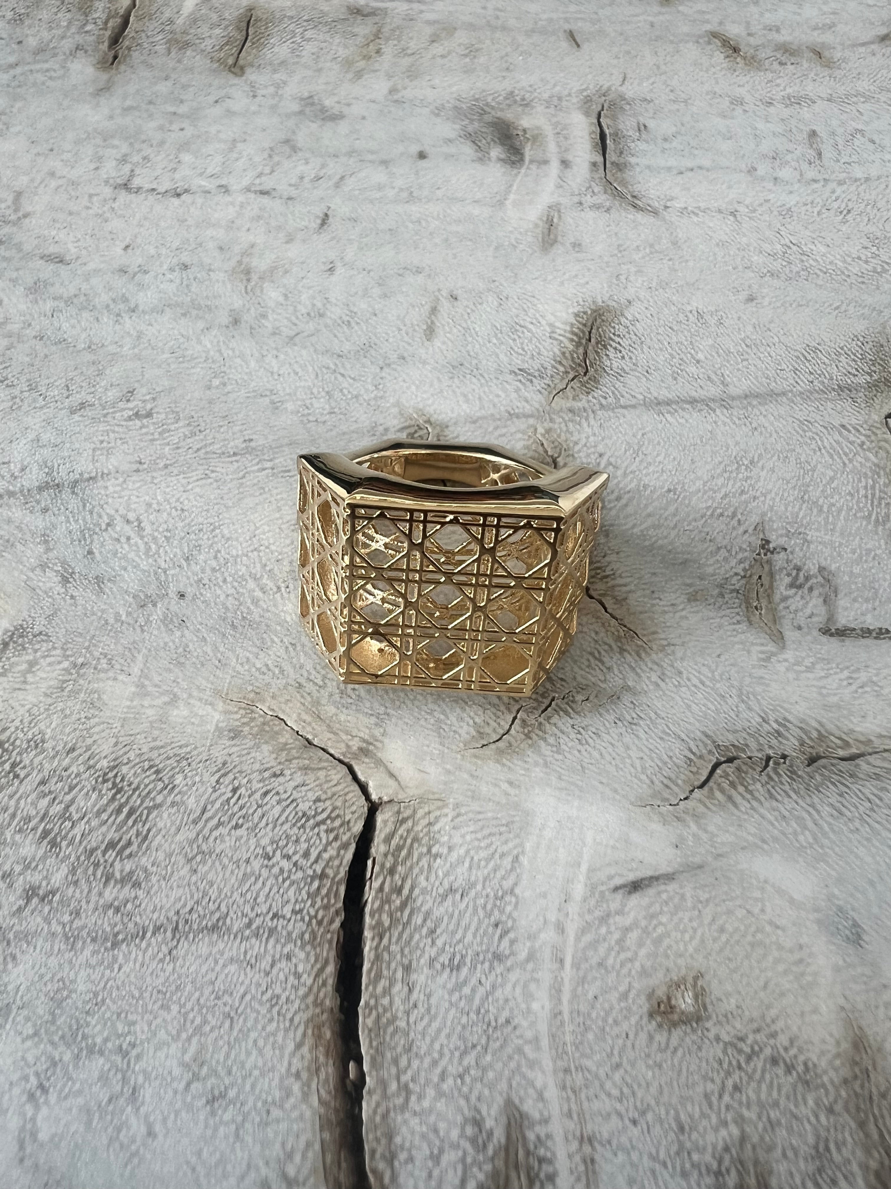 Bague Large Cane - Or Jaune 18K Et Pavé de Diamants