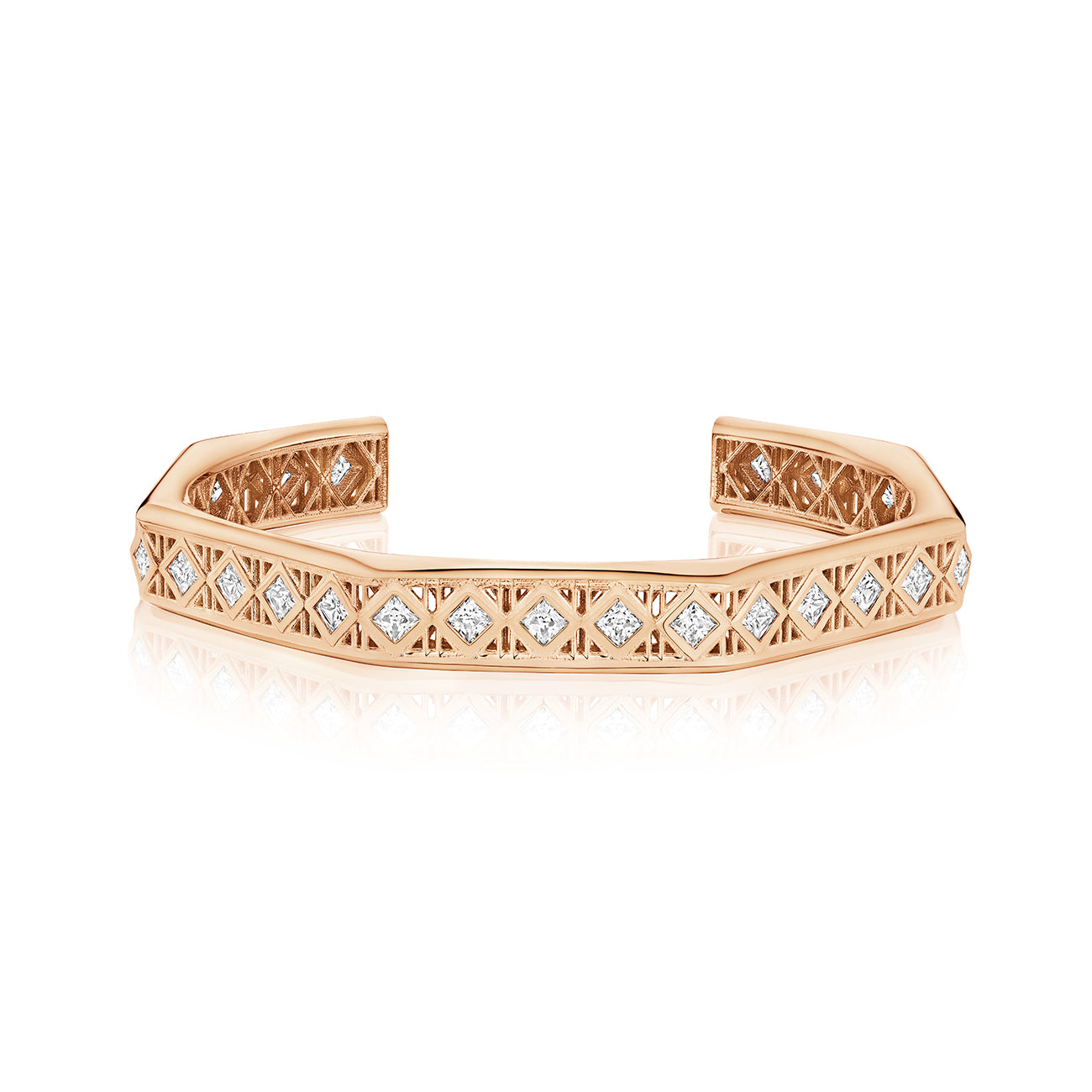Doudou Cuff Bracelet, 18K Rose Gold with princess-cut diamonds
