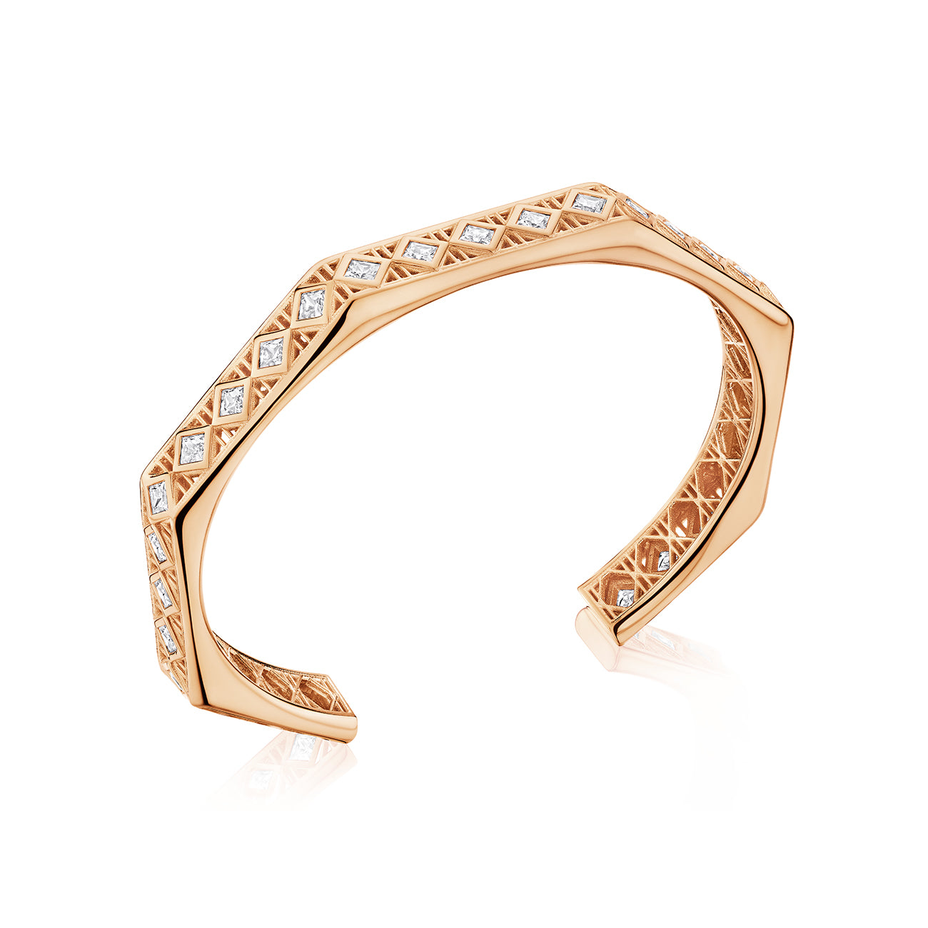 Doudou Cuff Bracelet, 18K Rose Gold with princess-cut diamonds