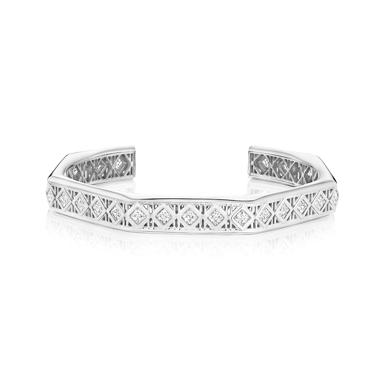 Doudou Cuff Bracelet, 18K White Gold with princess-cut diamonds