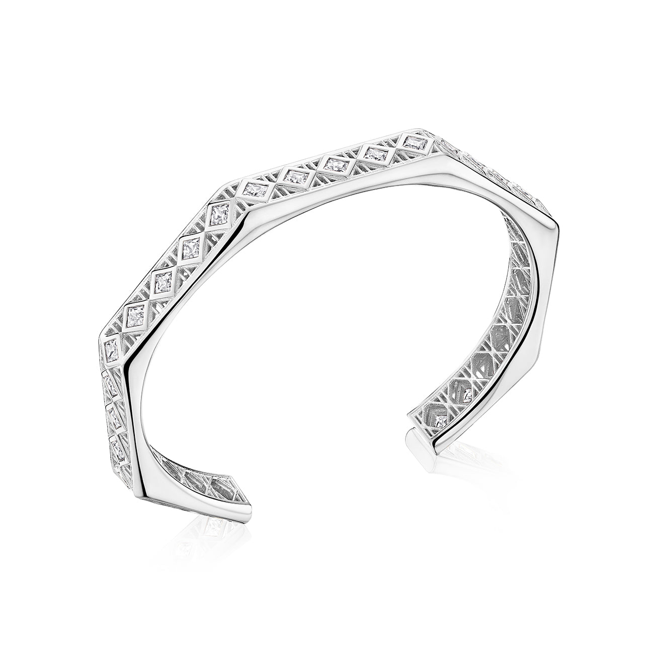 Doudou Cuff Bracelet, 18K White Gold with princess-cut diamonds