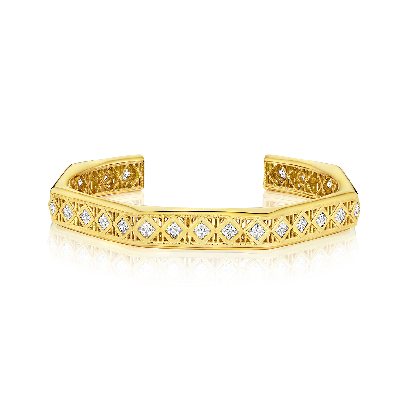 Doudou Cuff Bracelet, 18K Yellow Gold with princess-cut diamonds