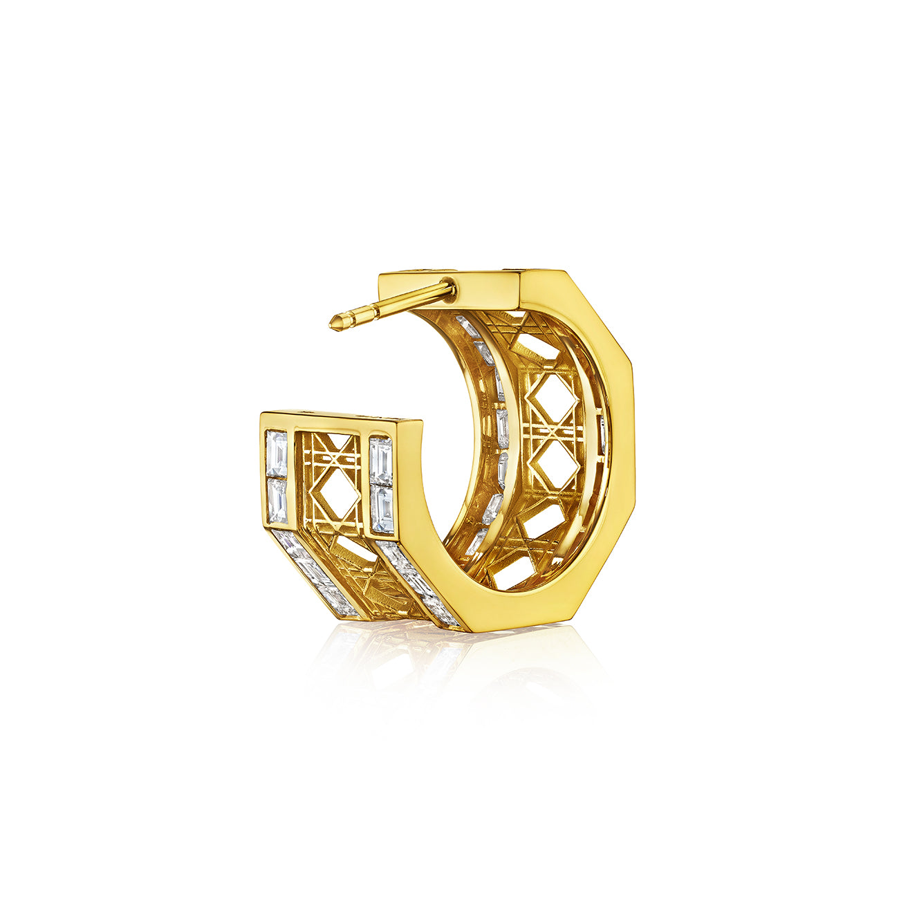 Doudou Hoops Earrings, 18K Yellow Gold and Baguette Diamonds