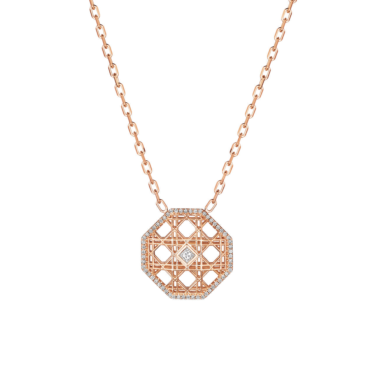 DouDou Pendant necklace, 18K Rose Gold, Pavé Diamonds And Princess Cut