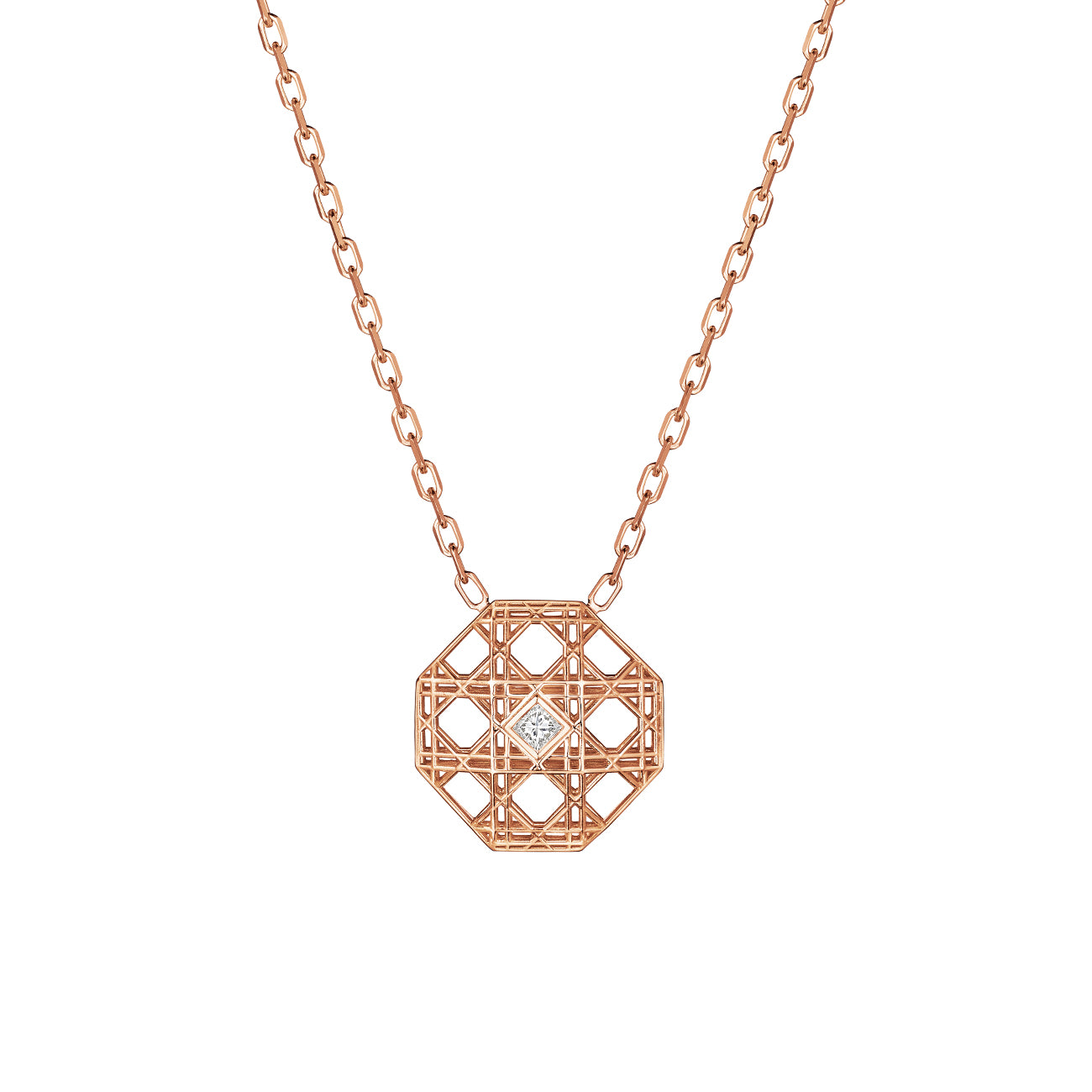 DouDou Pendant necklace, 18K Rose Gold and Princess Cut Diamond