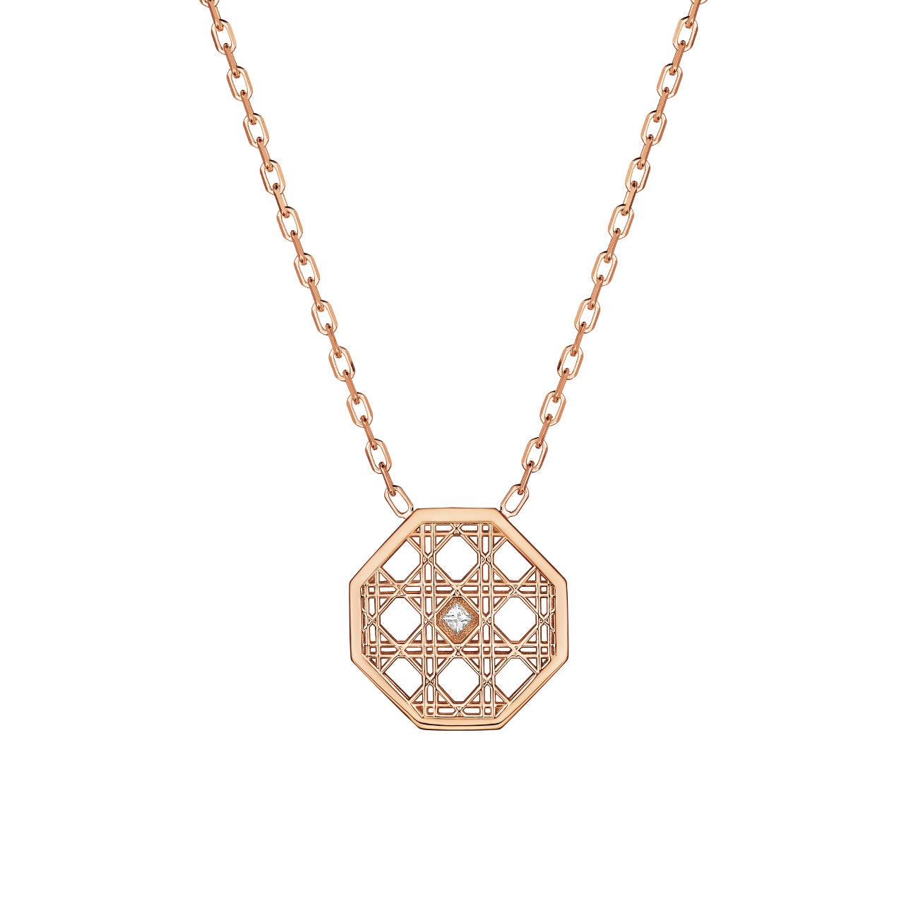 DouDou Pendant necklace, 18K Rose Gold, Pavé Diamonds And Princess Cut