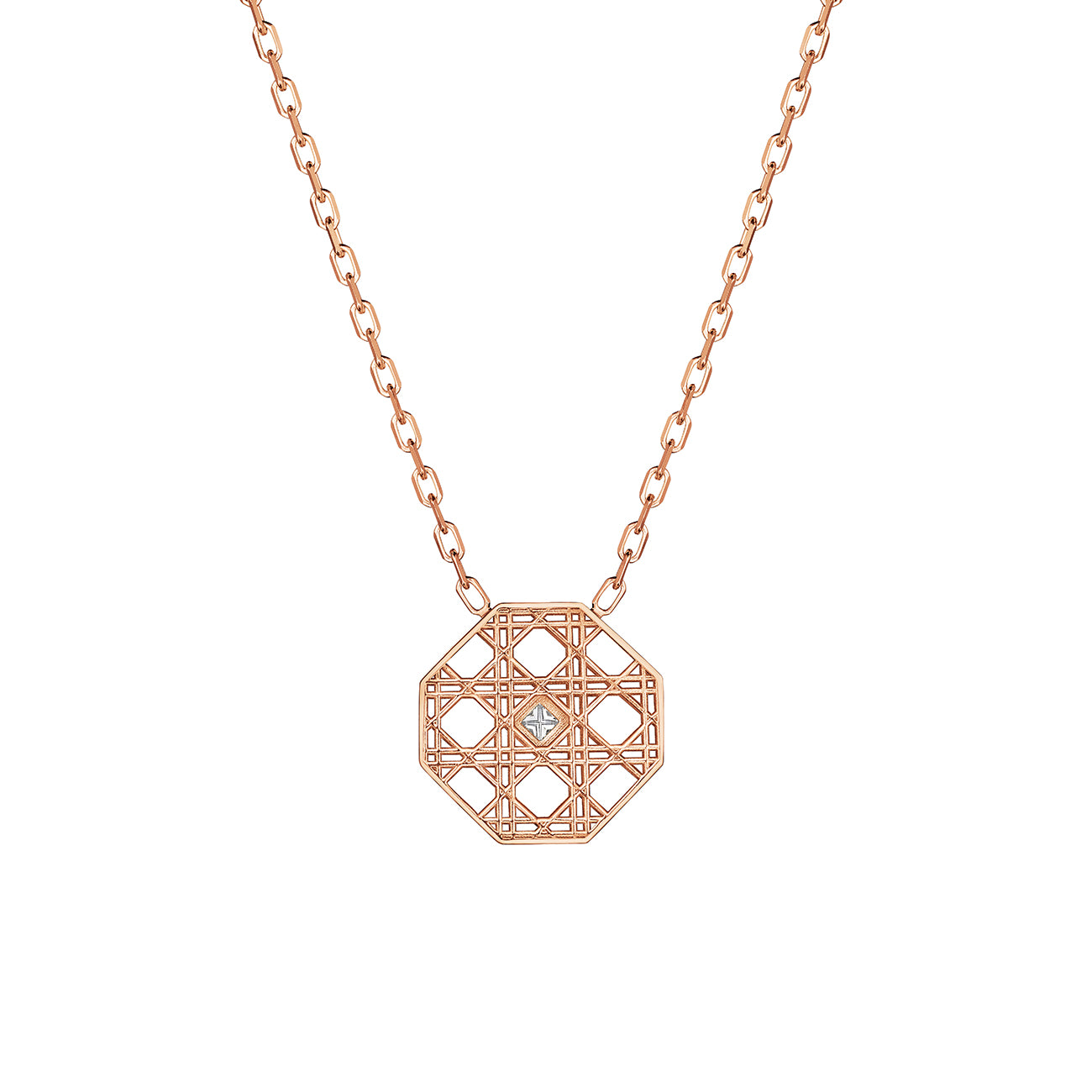 DouDou Pendant necklace, 18K Rose Gold and Princess Cut Diamond