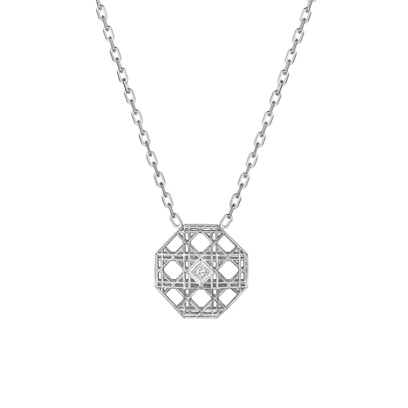 DouDou Pendant necklace, 18K White Gold and Princess Cut Diamond