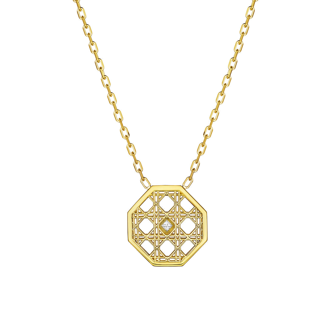 DouDou Pendant necklace, 18K Yellow Gold, Pavé Diamonds And Princess Cut