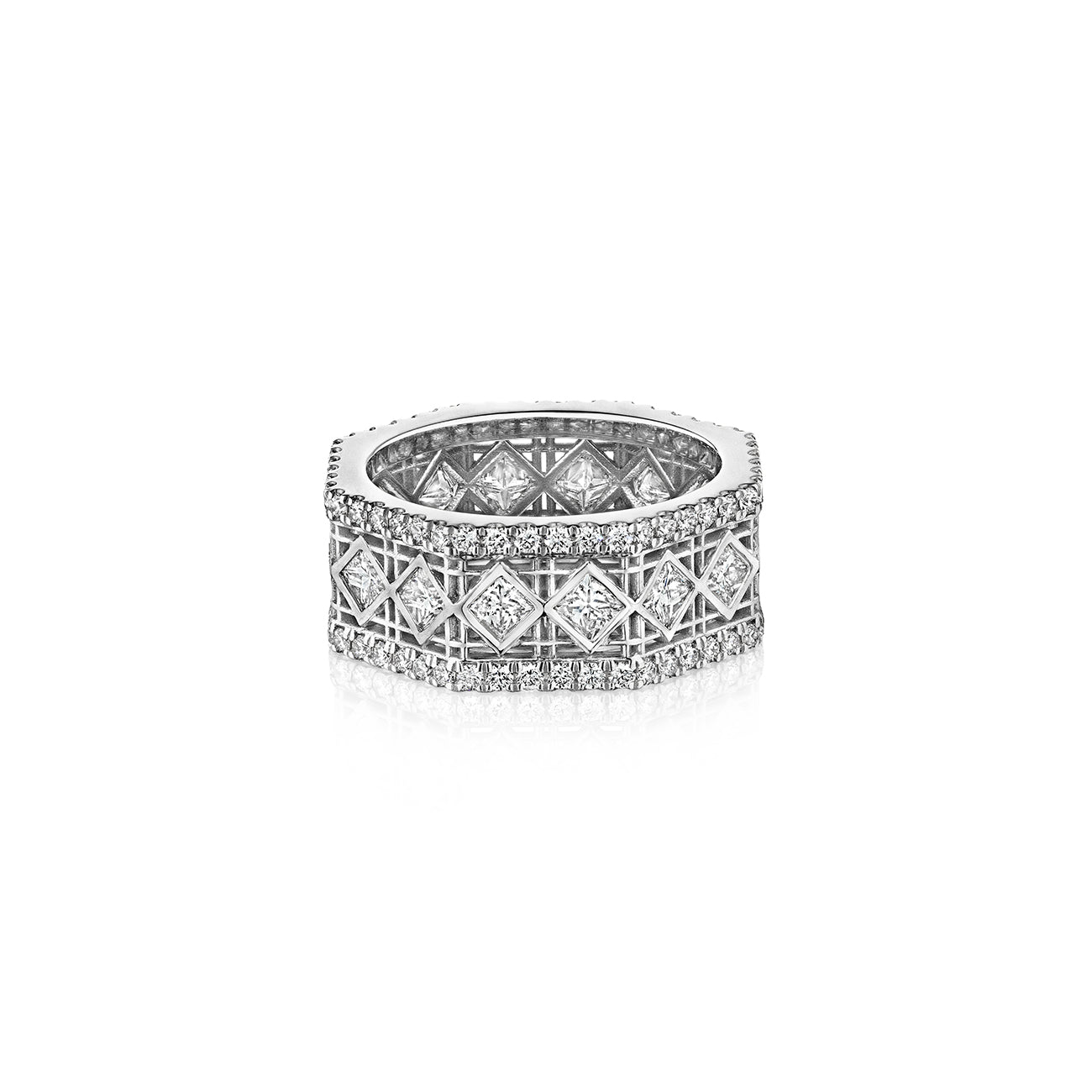 DouDou Band Ring, 18K White Gold, Pavé Diamonds And Princess Cut