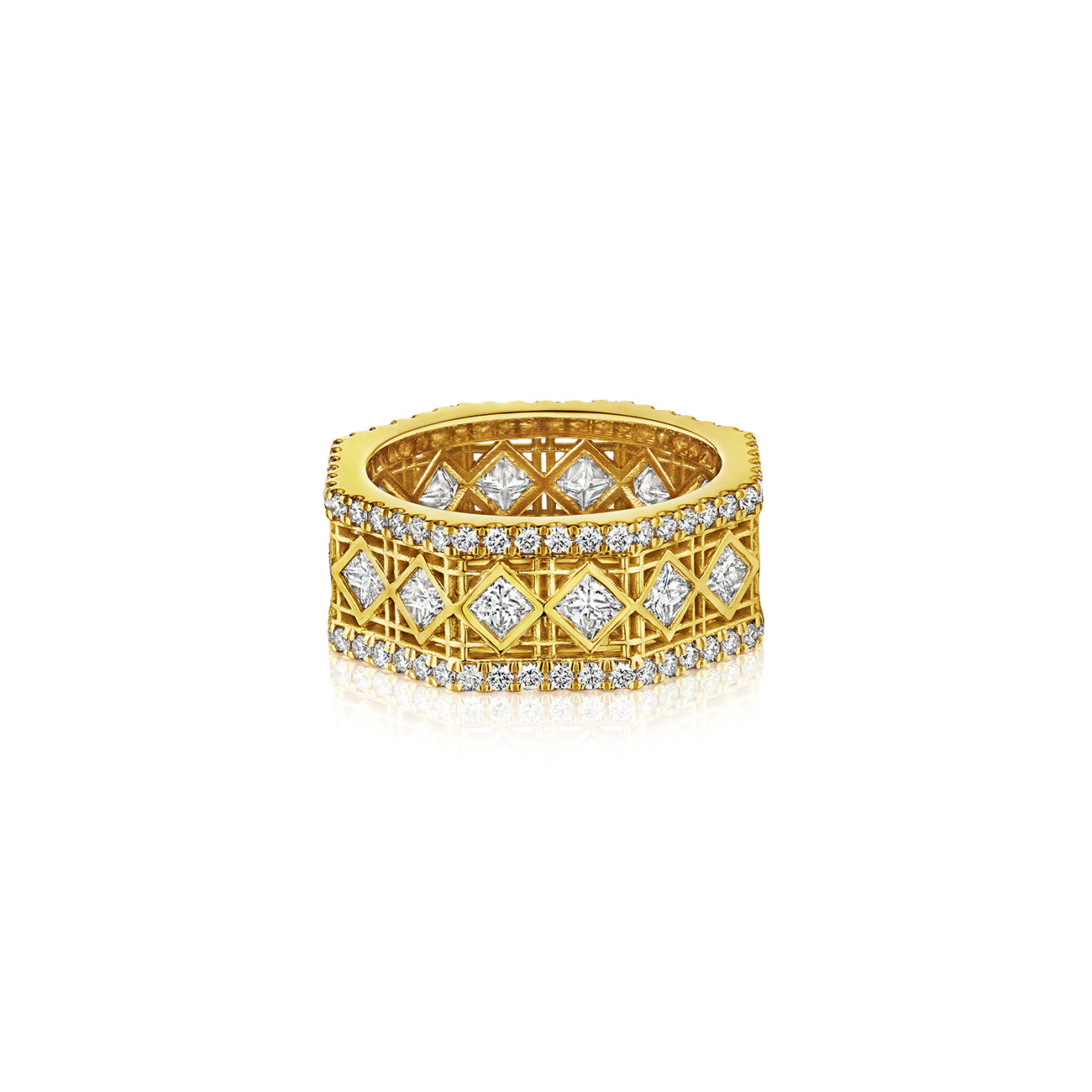 DouDou Band Ring, 18K Yellow Gold, Pavé Diamonds And Princess Cut