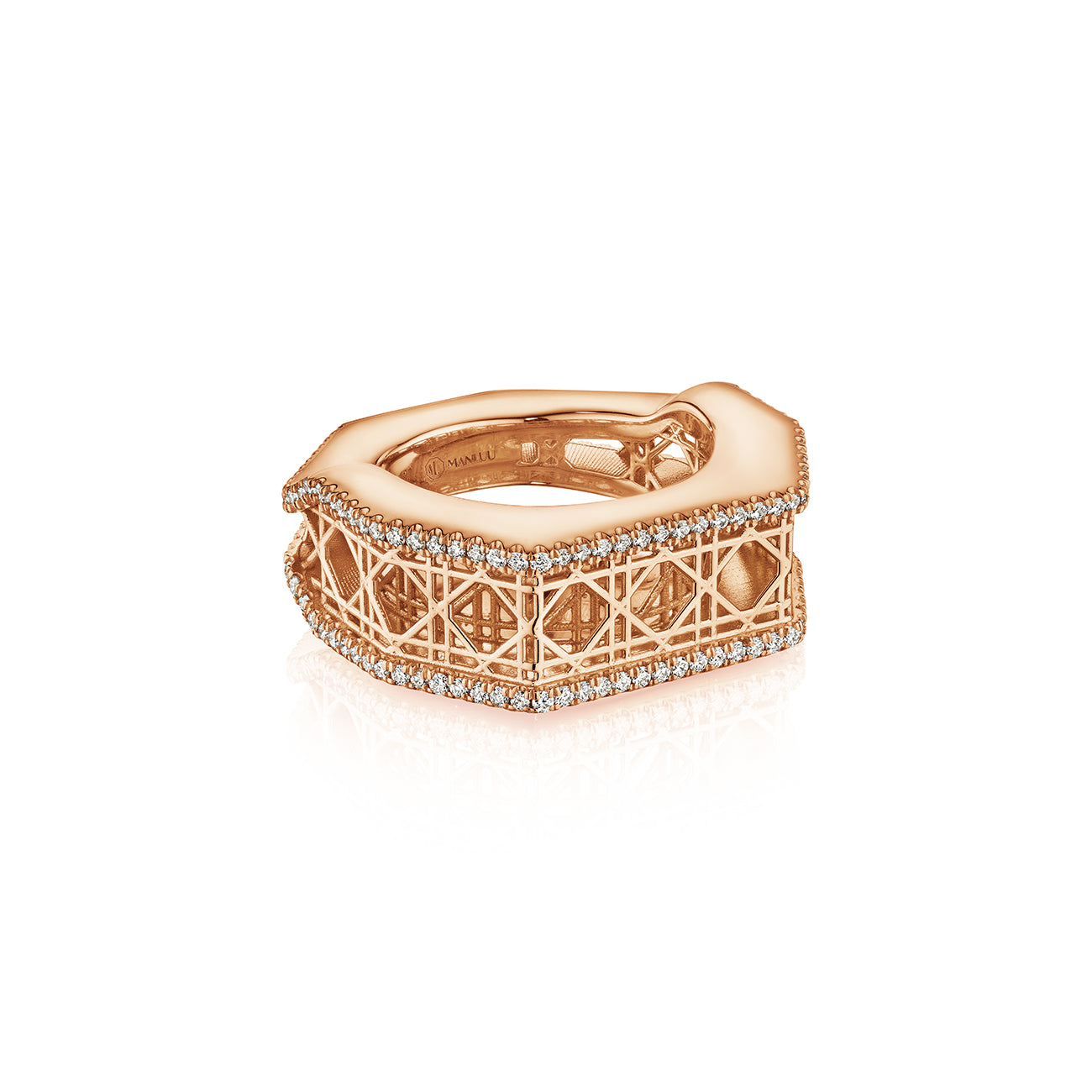 Doudou Narrow Ring, 18K Rose Gold and Pavé Diamonds