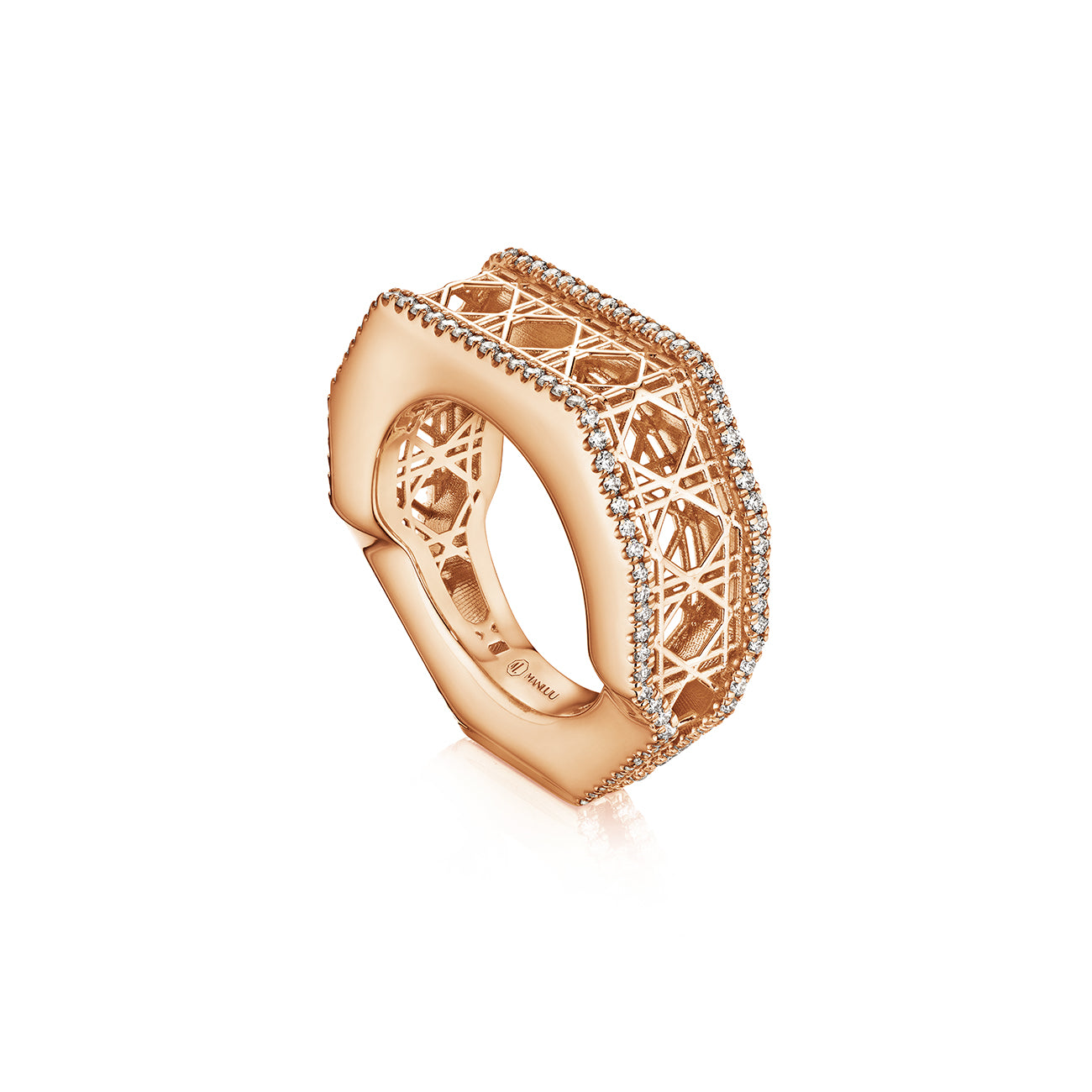 Doudou Narrow Ring, 18K Rose Gold and Pavé Diamonds