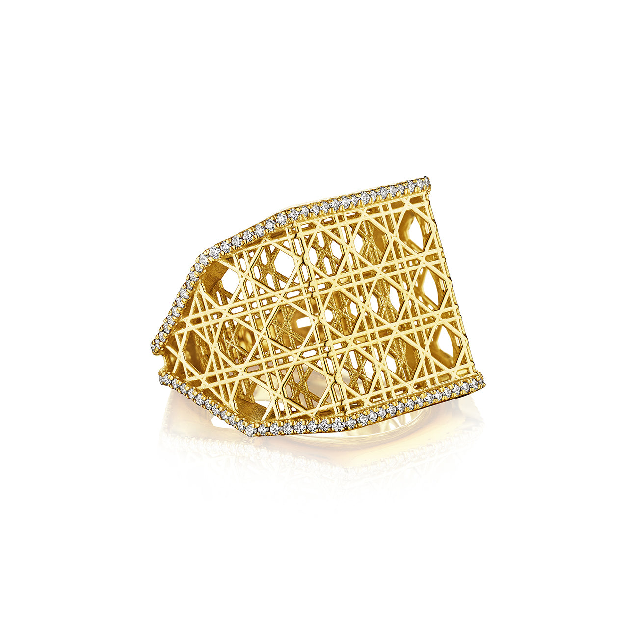 Doudou Wide Ring, 18K Yellow Gold and Pavé Diamonds