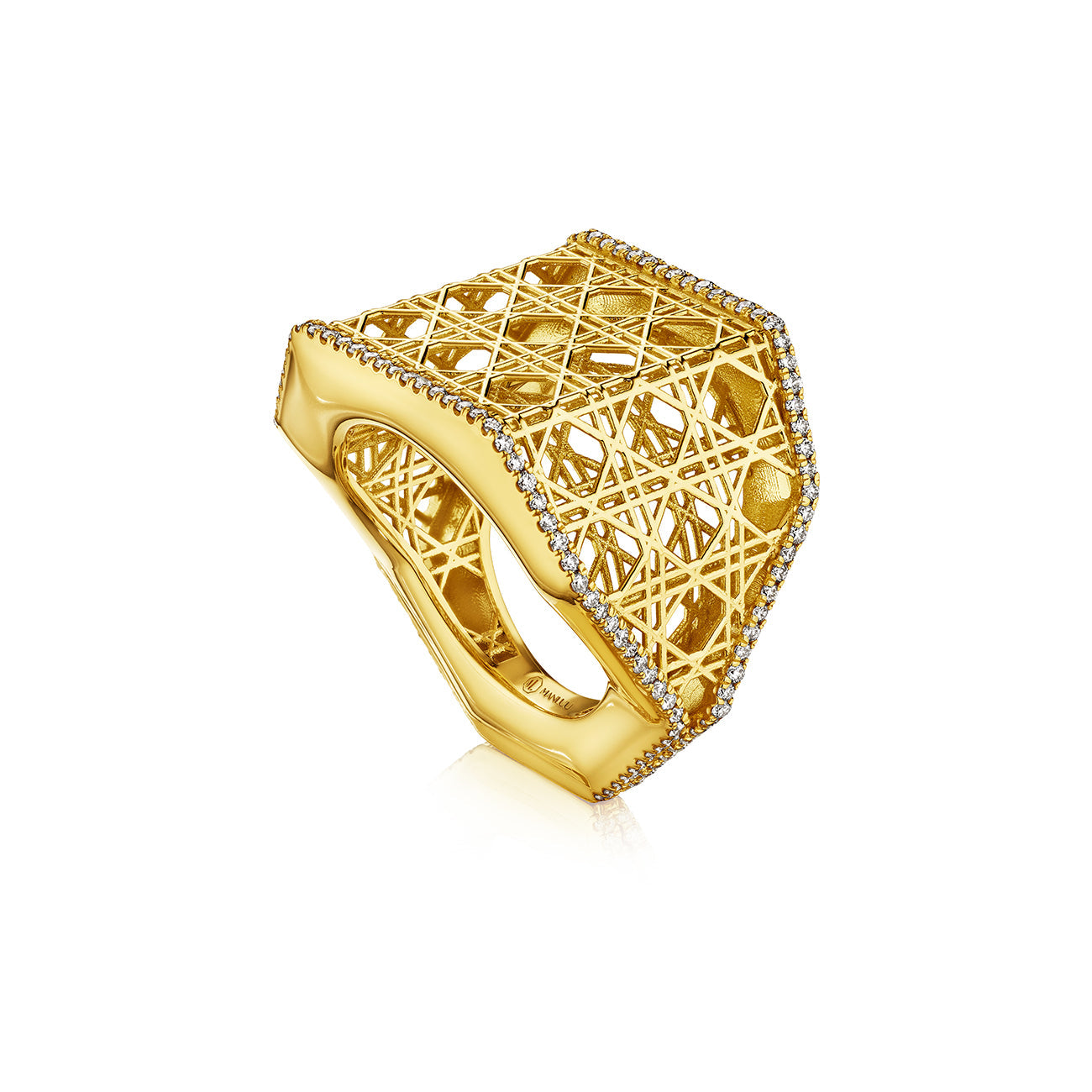 Bague Large Cane - Or Jaune 18K Et Pavé de Diamants