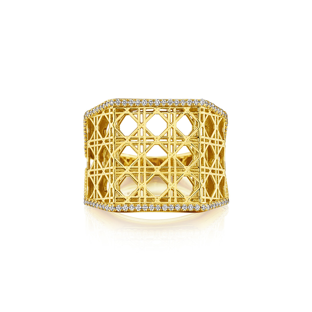 Doudou Wide Ring, 18K Yellow Gold and Pavé Diamonds