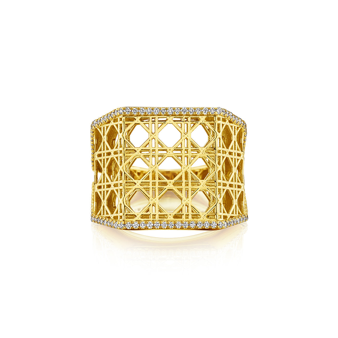 Bague Large Cane - Or Jaune 18K Et Pavé de Diamants