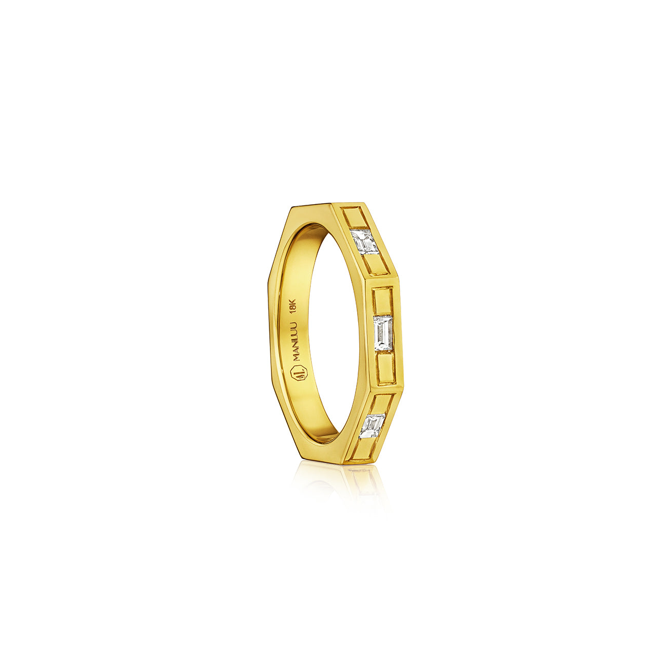 Ti Narrow Ring, 18K Yellow Gold and Baguette Diamonds