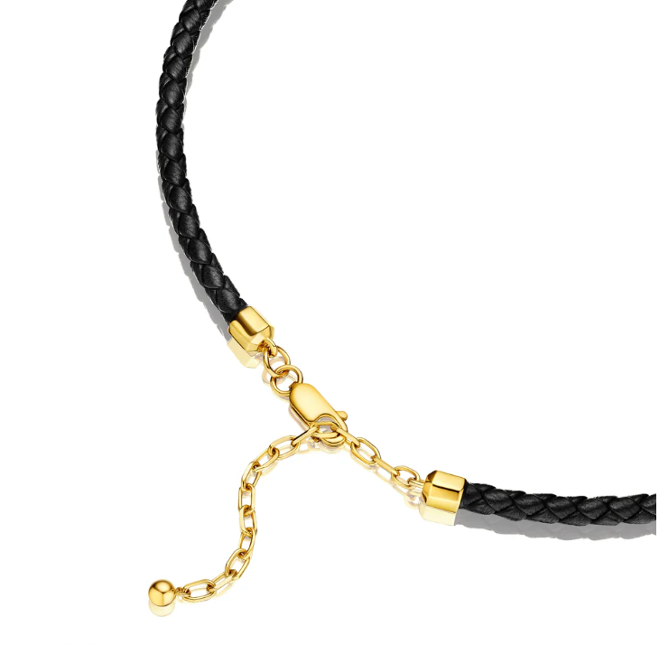 Foyal leather choker, 18K Yellow Gold