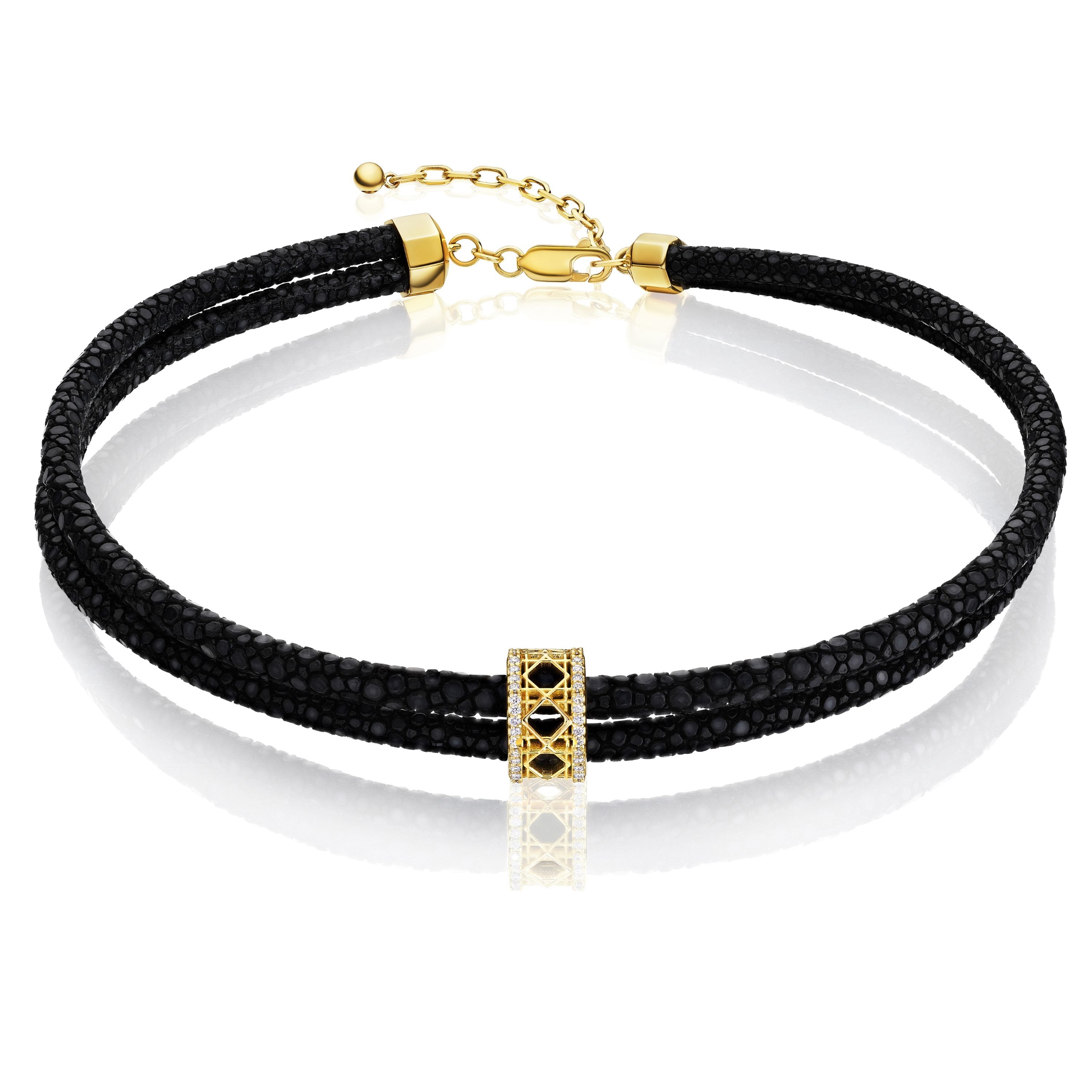 Doudou Abyss Choker, 18K Yellow Gold , Pavé diamonds and Stingray Leather