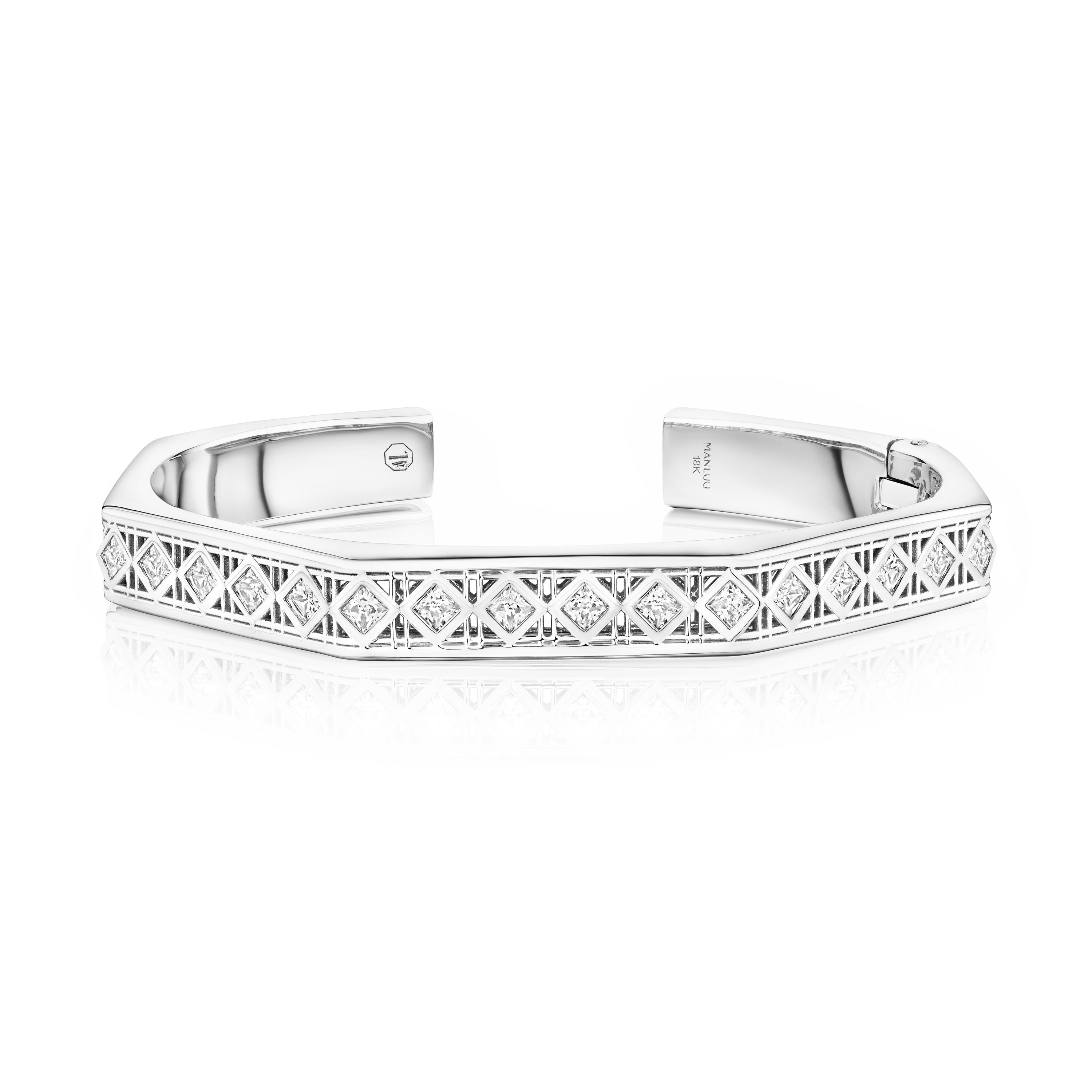 Doudou Cuff Bracelet, 18K White Gold with princess-cut diamonds