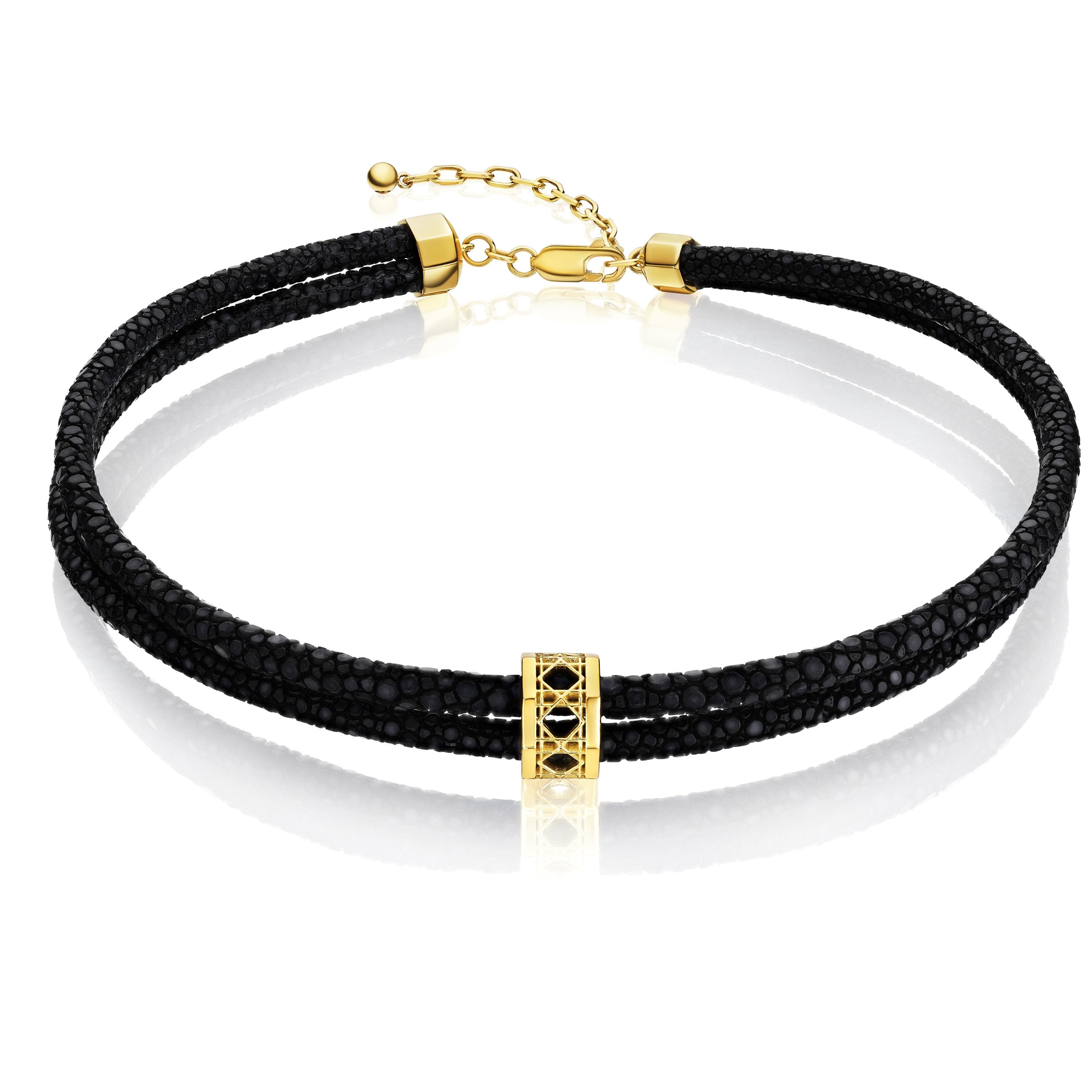 Doudou Abyss Choker, 18K Yellow Gold and Stingray Leather