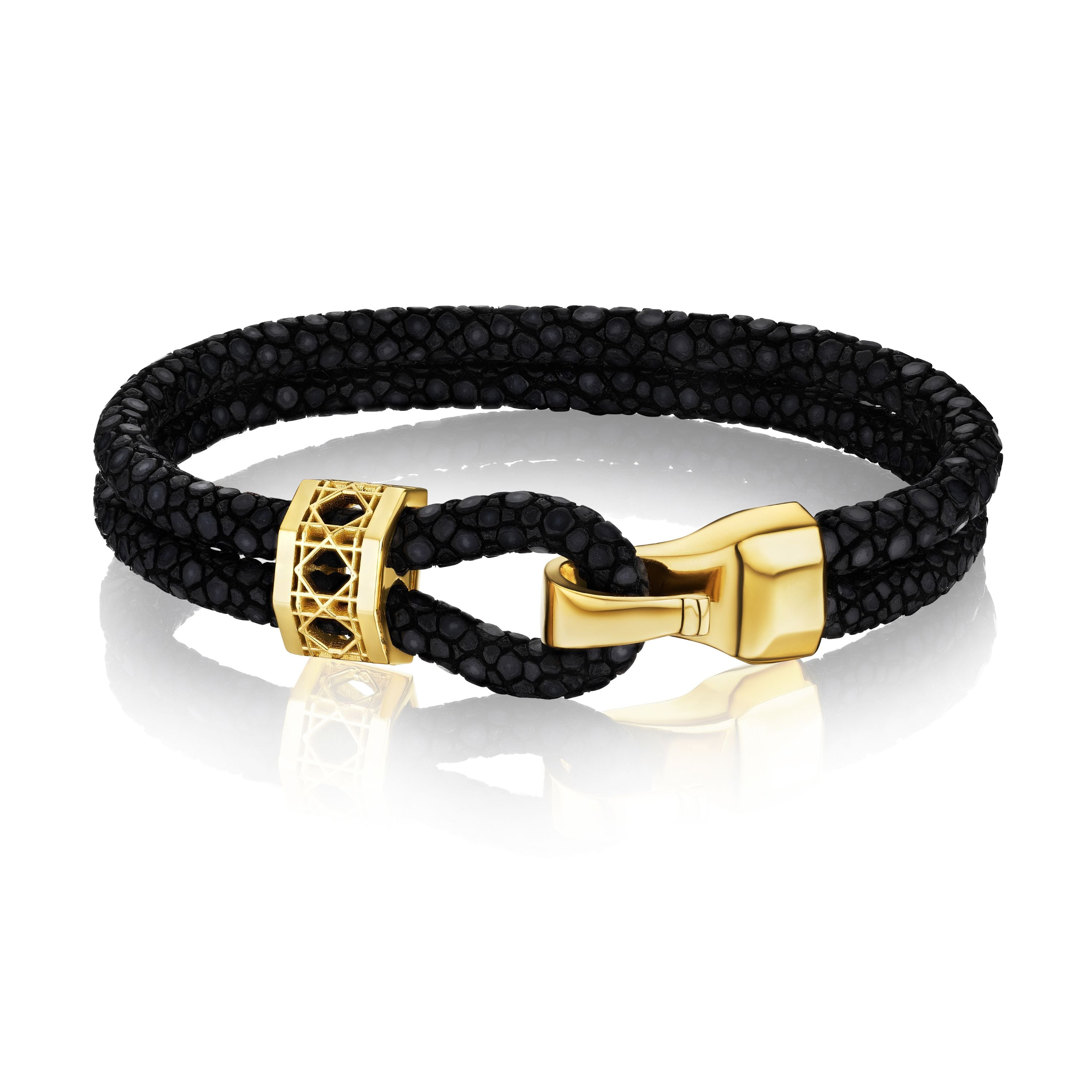 Doudou Abyss bracelet, 18K Yellow gold and stingray leather