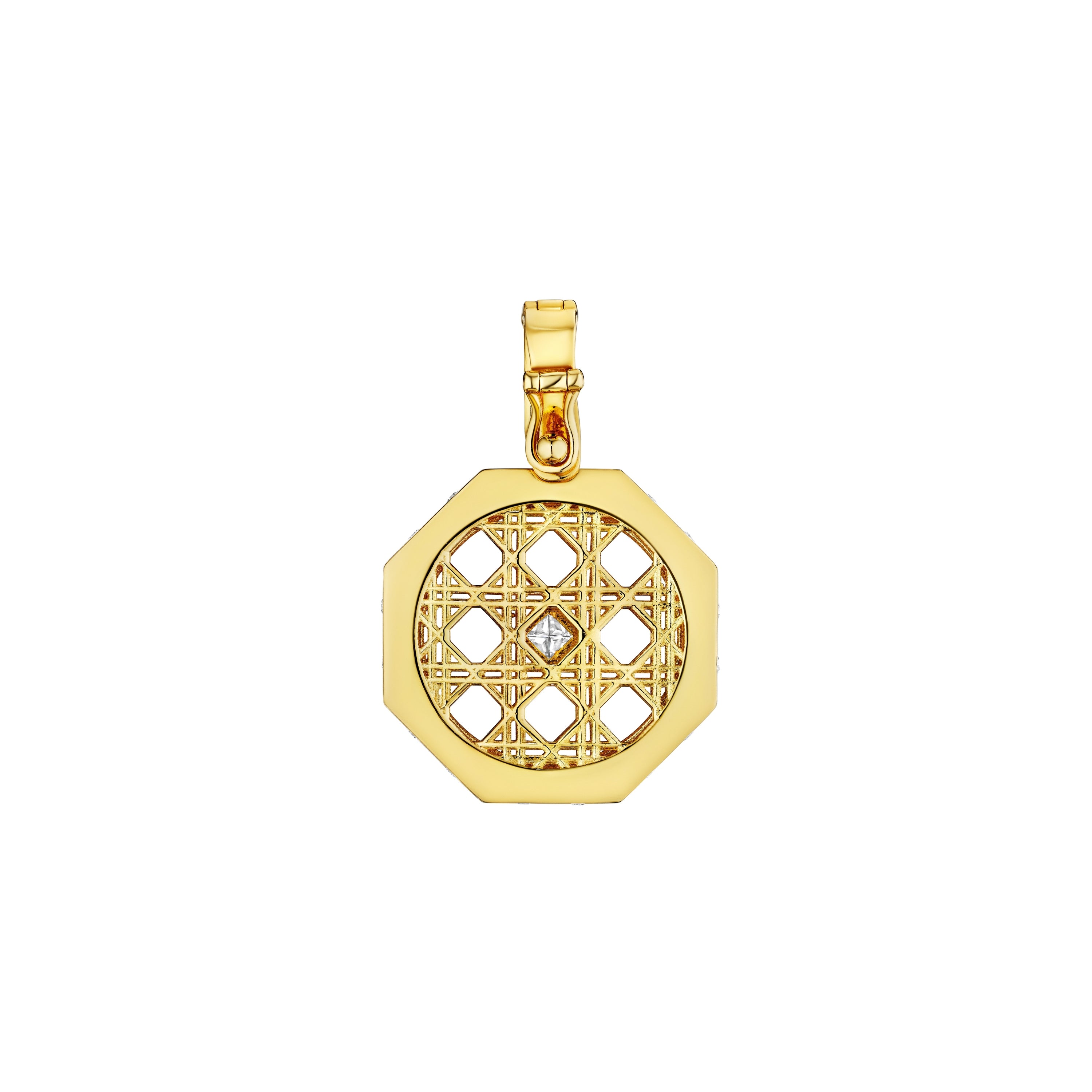 Collier Pendentif Doudou - Or Jaune 18K, Pavé de Diamants et Diamant Princesse