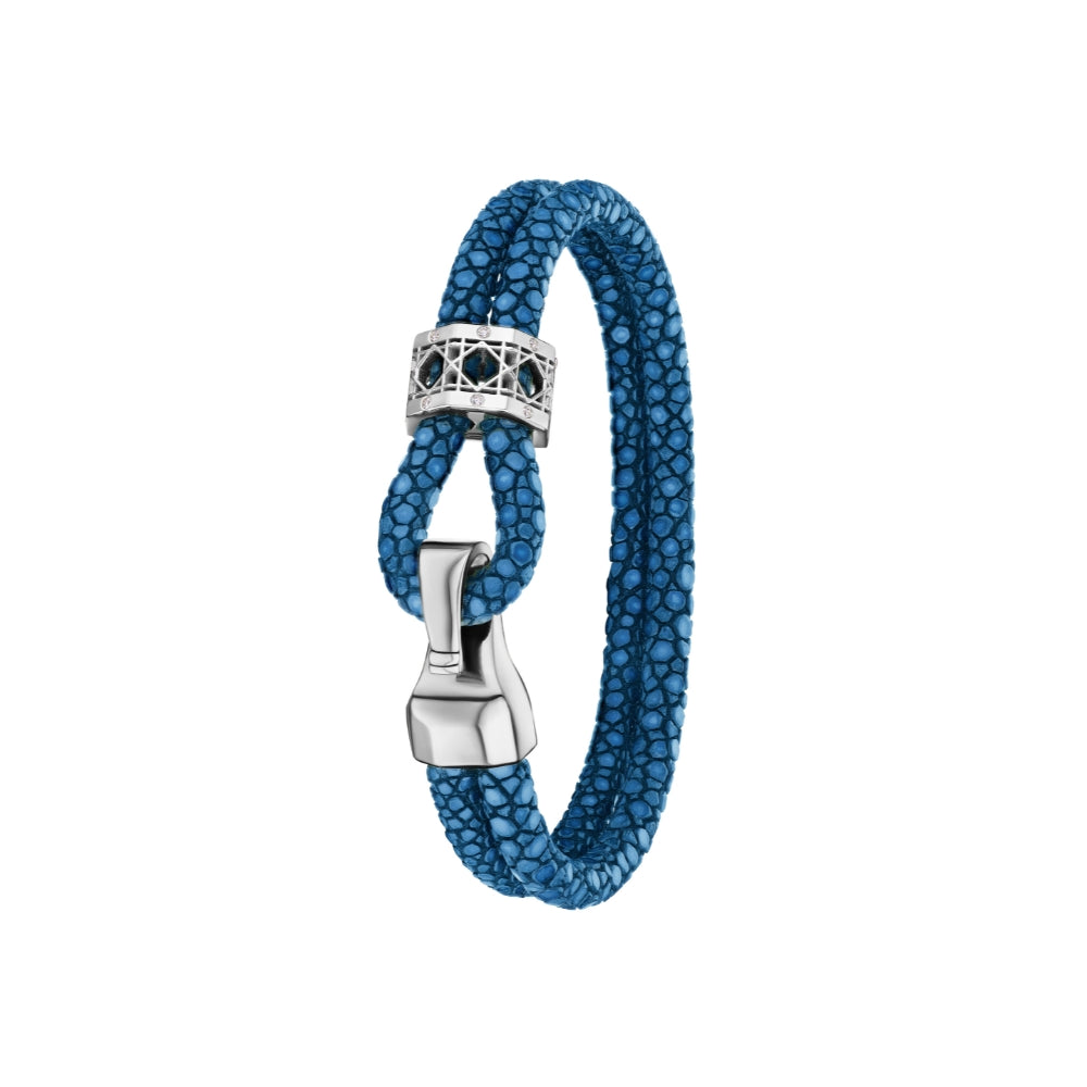 Doudou Abyss bracelet in 18K White Gold, Ti diamonds and blue stingray leather