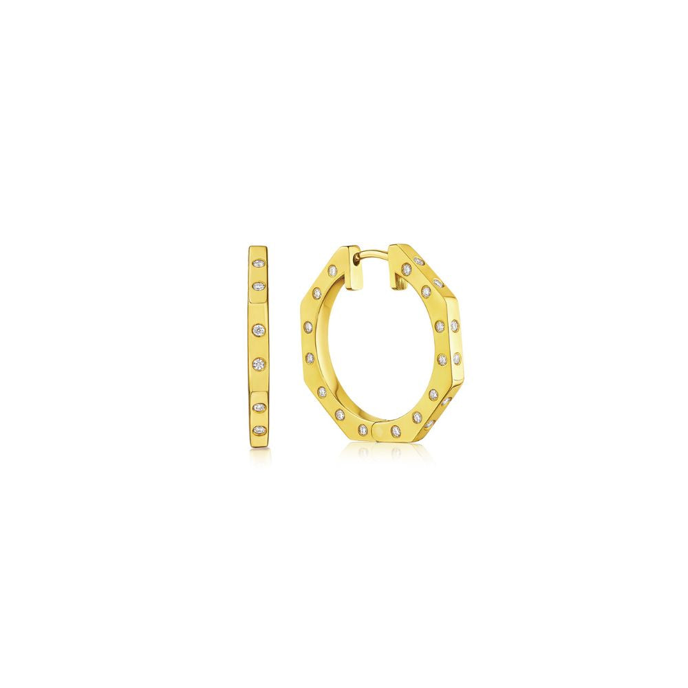 Ti Small Hoop Earrings, 18K Yellow Gold and Diamonds